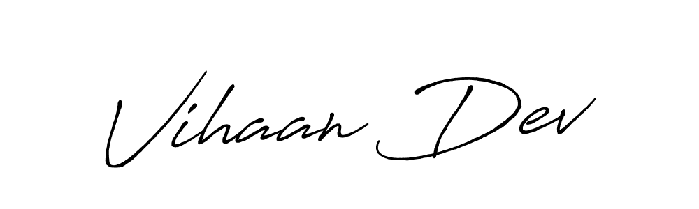 The best way (Antro_Vectra_Bolder) to make a short signature is to pick only two or three words in your name. The name Vihaan Dev include a total of six letters. For converting this name. Vihaan Dev signature style 7 images and pictures png