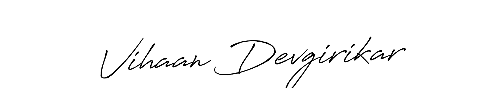 The best way (Antro_Vectra_Bolder) to make a short signature is to pick only two or three words in your name. The name Vihaan Devgirikar include a total of six letters. For converting this name. Vihaan Devgirikar signature style 7 images and pictures png