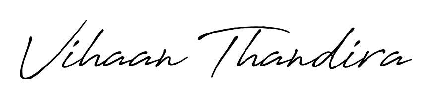 Express your personality with a custom Vihaan Thandira signature crafted with Antro_Vectra_Bolder typography. Free transparent PNG download available. Vihaan Thandira signature style 7 images and pictures png