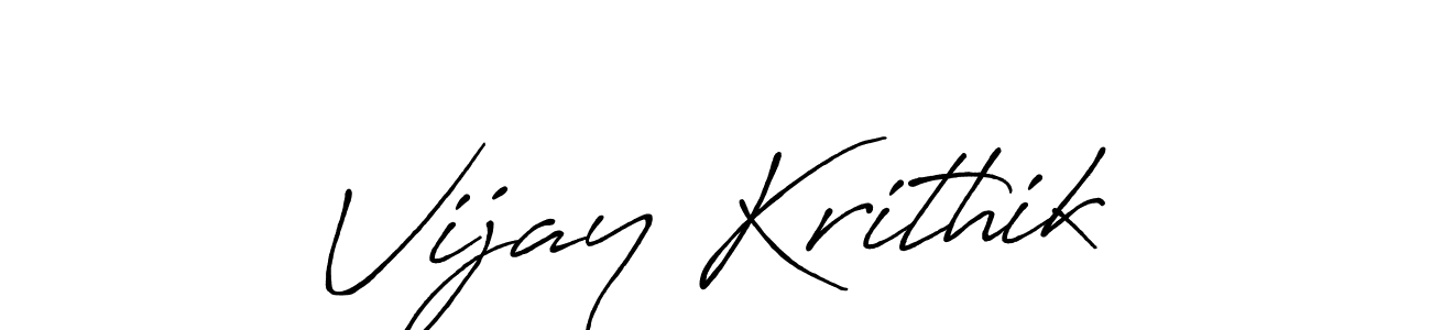 How to make Vijay Krithik name signature. Use Antro_Vectra_Bolder style for creating short signs online. This is the latest handwritten sign. Vijay Krithik signature style 7 images and pictures png