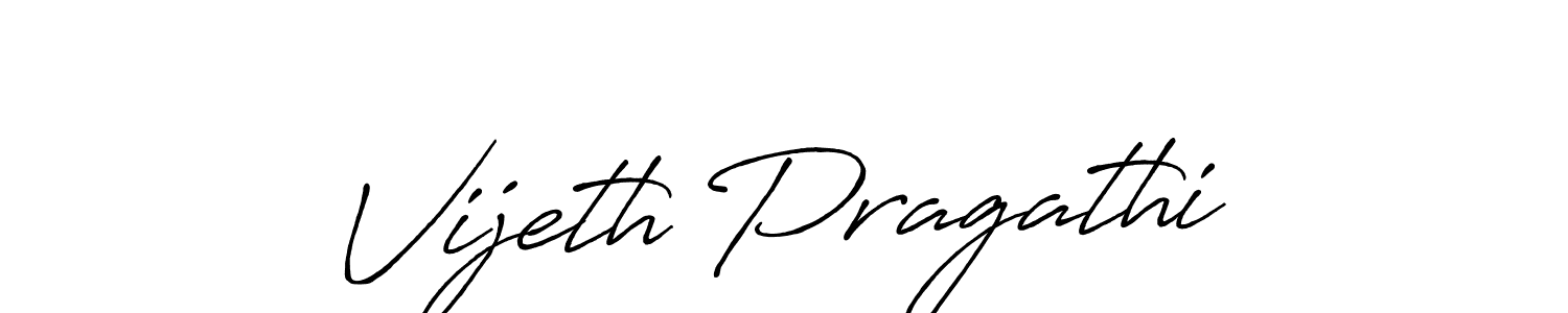 How to make Vijeth Pragathi name signature. Use Antro_Vectra_Bolder style for creating short signs online. This is the latest handwritten sign. Vijeth Pragathi signature style 7 images and pictures png