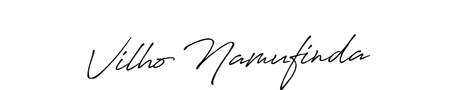 How to make Vilho Namufinda name signature. Use Antro_Vectra_Bolder style for creating short signs online. This is the latest handwritten sign. Vilho Namufinda signature style 7 images and pictures png