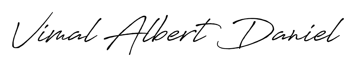 Transform the name Vimal Albert Daniel into a signature masterpiece using Antro_Vectra_Bolder font. Ideal for photographers, artists, and creators looking for watermarks. Vimal Albert Daniel signature style 7 images and pictures png