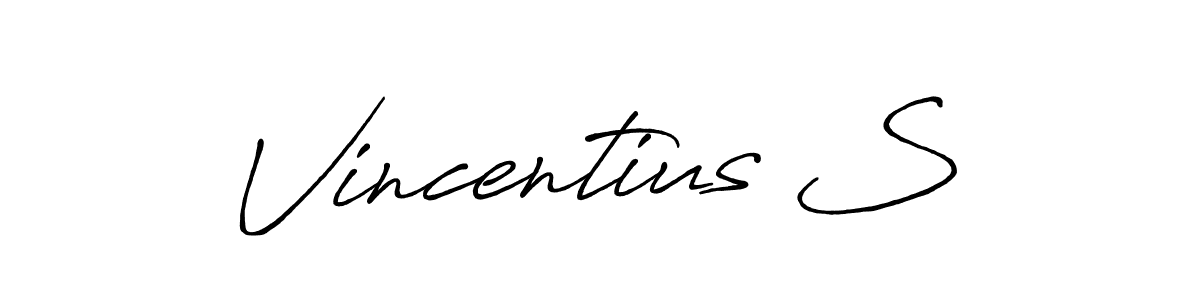 How to make Vincentius S name signature. Use Antro_Vectra_Bolder style for creating short signs online. This is the latest handwritten sign. Vincentius S signature style 7 images and pictures png