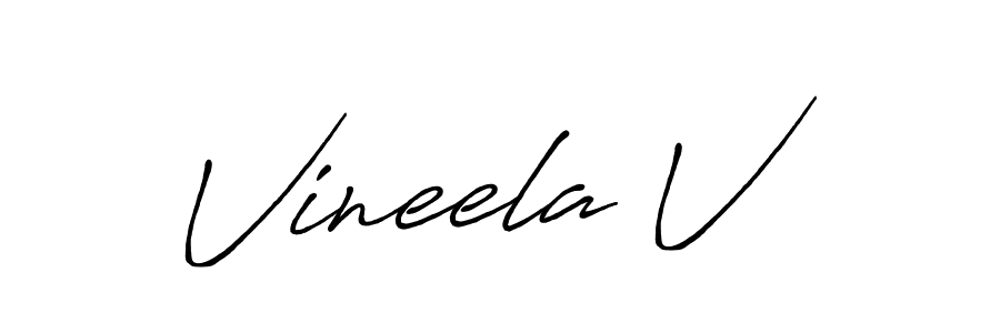 How to make Vineela V name signature. Use Antro_Vectra_Bolder style for creating short signs online. This is the latest handwritten sign. Vineela V signature style 7 images and pictures png