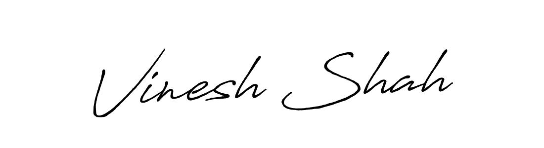 How to make Vinesh Shah name signature. Use Antro_Vectra_Bolder style for creating short signs online. This is the latest handwritten sign. Vinesh Shah signature style 7 images and pictures png