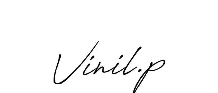 Use a signature maker to create a handwritten signature online. With this signature software, you can design (Antro_Vectra_Bolder) your own signature for name Vinil.p. Vinil.p signature style 7 images and pictures png