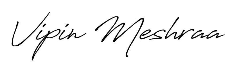 Looking for an artistic signature for Vipin Meshraa? The Antro_Vectra_Bolder calligraphy style gives a sophisticated flow suitable for business cards and emails. Vipin Meshraa signature style 7 images and pictures png