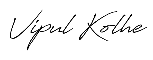 Get an exclusive digital autograph for Vipul Kolhe. The Antro_Vectra_Bolder typeface captures the charm of real penmanship on paper. Vipul Kolhe signature style 7 images and pictures png