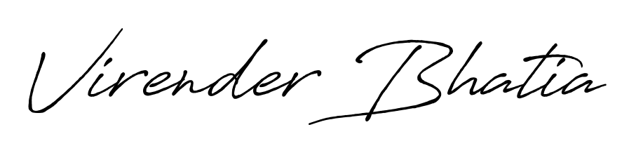 A modern signature idea for name Virender Bhatia using Antro_Vectra_Bolder font. Clean strokes and elegant curves make it stand out instantly. Virender Bhatia signature style 7 images and pictures png