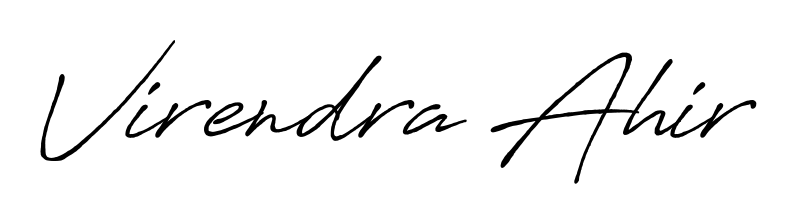 A timeless handwritten aesthetic for Virendra Ahir. The Antro_Vectra_Bolder font gives your signature a handcrafted feel with natural curves. Virendra Ahir signature style 7 images and pictures png
