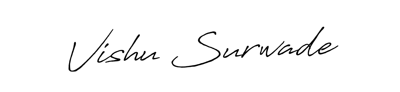 How to make Vishu Surwade name signature. Use Antro_Vectra_Bolder style for creating short signs online. This is the latest handwritten sign. Vishu Surwade signature style 7 images and pictures png