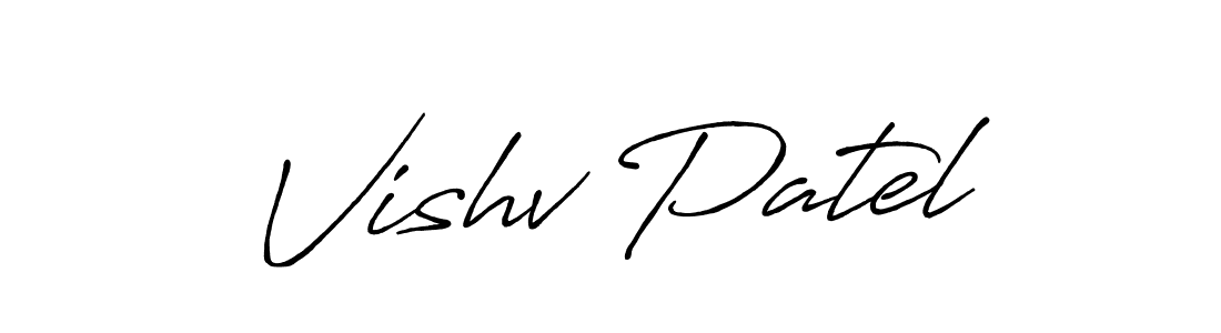 How to make Vishv Patel name signature. Use Antro_Vectra_Bolder style for creating short signs online. This is the latest handwritten sign. Vishv Patel signature style 7 images and pictures png