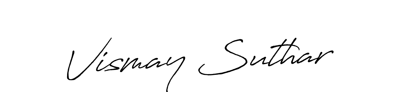 How to make Vismay Suthar name signature. Use Antro_Vectra_Bolder style for creating short signs online. This is the latest handwritten sign. Vismay Suthar signature style 7 images and pictures png