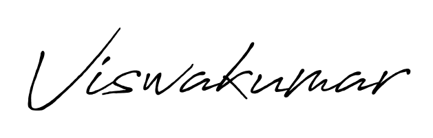 A timeless handwritten aesthetic for Viswakumar. The Antro_Vectra_Bolder font gives your signature a handcrafted feel with natural curves. Viswakumar signature style 7 images and pictures png