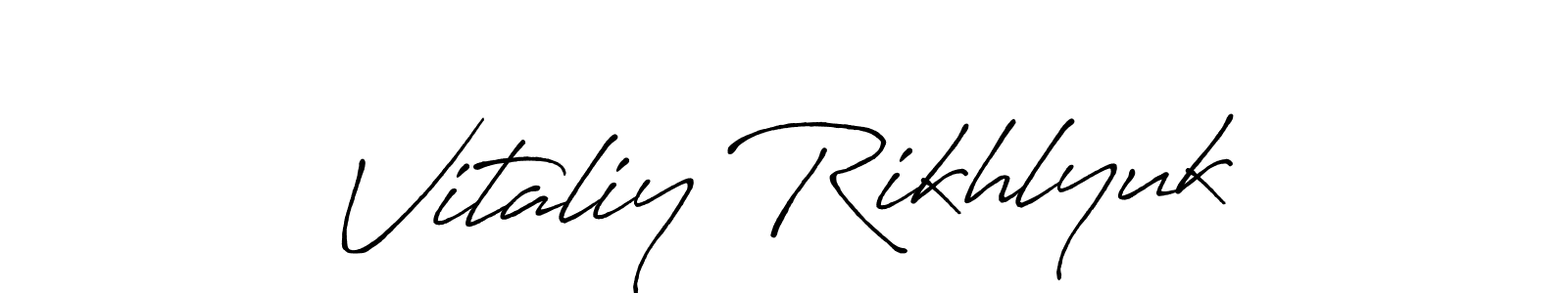 How to make Vitaliy Rikhlyuk name signature. Use Antro_Vectra_Bolder style for creating short signs online. This is the latest handwritten sign. Vitaliy Rikhlyuk signature style 7 images and pictures png