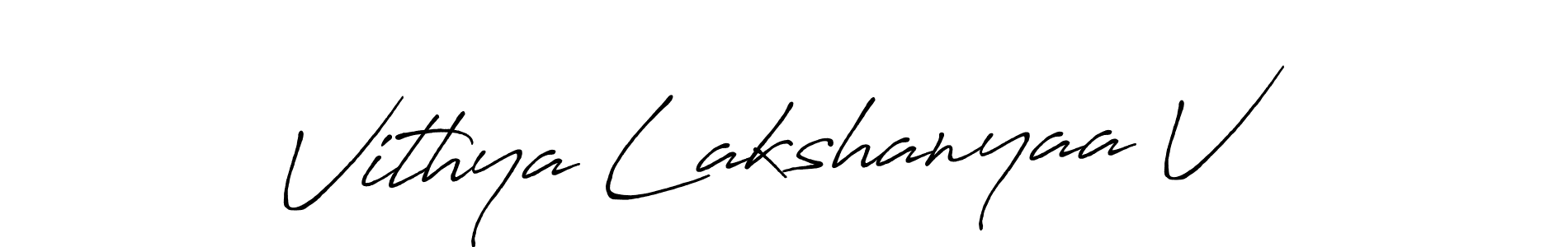 Make a beautiful signature design for name Vithya Lakshanyaa V. With this signature (Antro_Vectra_Bolder) style, you can create a handwritten signature for free. Vithya Lakshanyaa V signature style 7 images and pictures png