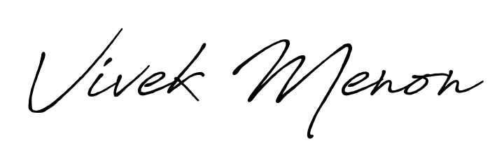 The Antro_Vectra_Bolder typeface gives name Vivek Menon a refined look. Suitable for certificates, diplomas, and official verification. Vivek Menon signature style 7 images and pictures png