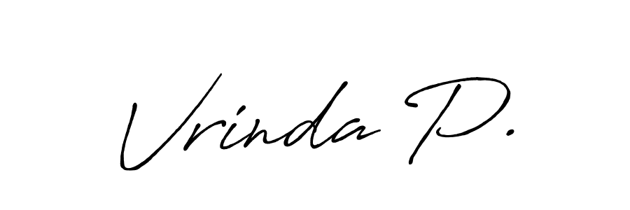 The best way (Antro_Vectra_Bolder) to make a short signature is to pick only two or three words in your name. The name Vrinda P. include a total of six letters. For converting this name. Vrinda P. signature style 7 images and pictures png