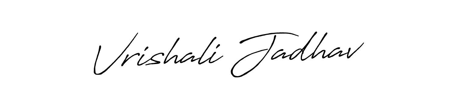 How to make Vrishali Jadhav name signature. Use Antro_Vectra_Bolder style for creating short signs online. This is the latest handwritten sign. Vrishali Jadhav signature style 7 images and pictures png