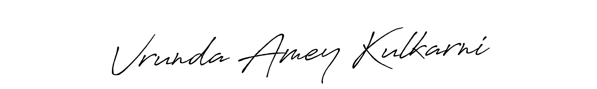 Antro_Vectra_Bolder is a professional signature style that is perfect for those who want to add a touch of class to their signature. It is also a great choice for those who want to make their signature more unique. Get Vrunda Amey Kulkarni name to fancy signature for free. Vrunda Amey Kulkarni signature style 7 images and pictures png