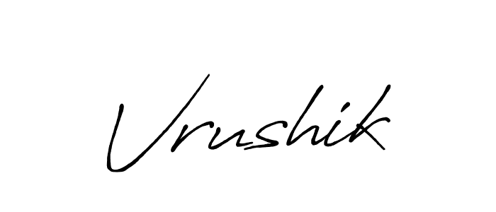 Use a signature maker to create a handwritten signature online. With this signature software, you can design (Antro_Vectra_Bolder) your own signature for name Vrushik. Vrushik signature style 7 images and pictures png