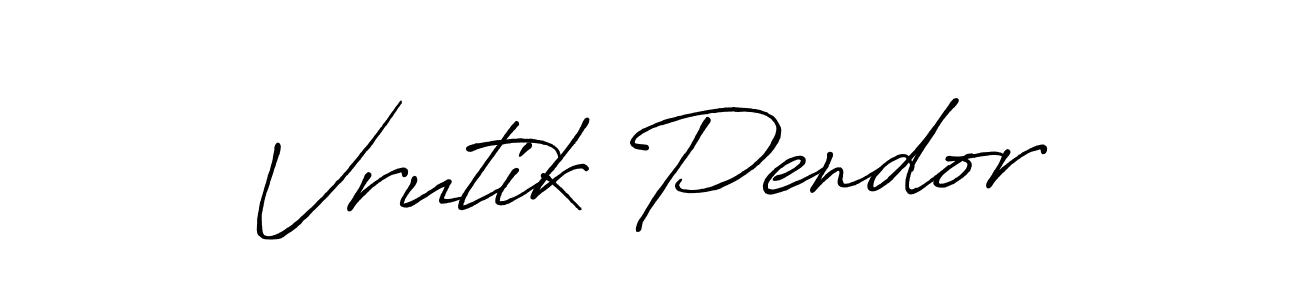 This is the best signature style for the Vrutik Pendor name. Also you like these signature font (Antro_Vectra_Bolder). Mix name signature. Vrutik Pendor signature style 7 images and pictures png