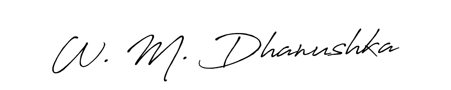 The best way (Antro_Vectra_Bolder) to make a short signature is to pick only two or three words in your name. The name W. M. Dhanushka include a total of six letters. For converting this name. W. M. Dhanushka signature style 7 images and pictures png