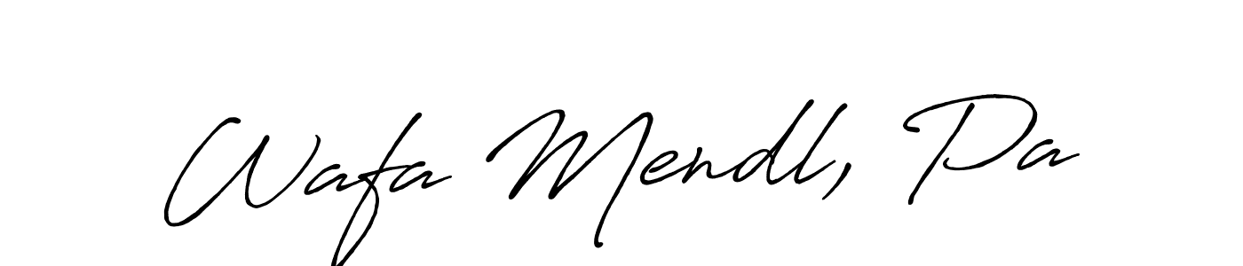 The best way (Antro_Vectra_Bolder) to make a short signature is to pick only two or three words in your name. The name Wafa Mendl, Pa include a total of six letters. For converting this name. Wafa Mendl, Pa signature style 7 images and pictures png