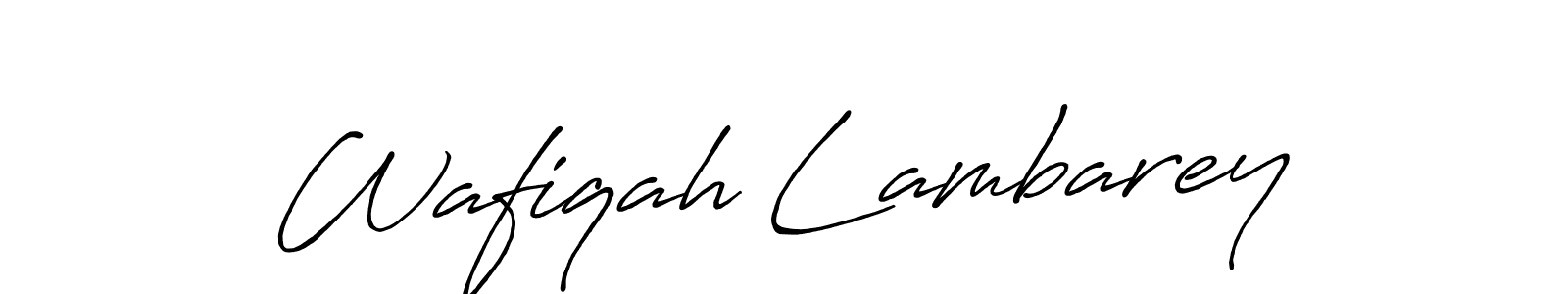 How to make Wafiqah Lambarey name signature. Use Antro_Vectra_Bolder style for creating short signs online. This is the latest handwritten sign. Wafiqah Lambarey signature style 7 images and pictures png