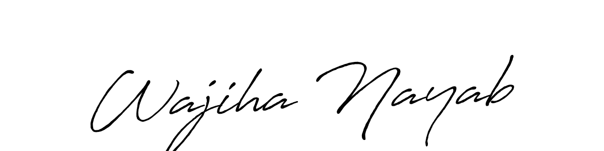 if you are searching for the best signature style for your name Wajiha Nayab. so please give up your signature search. here we have designed multiple signature styles  using Antro_Vectra_Bolder. Wajiha Nayab signature style 7 images and pictures png