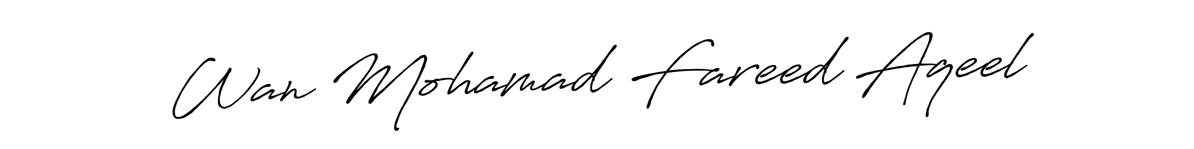 How to make Wan Mohamad Fareed Aqeel name signature. Use Antro_Vectra_Bolder style for creating short signs online. This is the latest handwritten sign. Wan Mohamad Fareed Aqeel signature style 7 images and pictures png