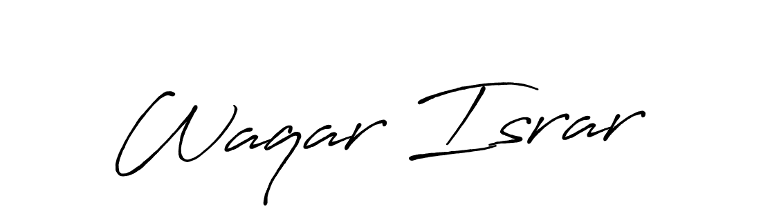 How to make Waqar Israr name signature. Use Antro_Vectra_Bolder style for creating short signs online. This is the latest handwritten sign. Waqar Israr signature style 7 images and pictures png