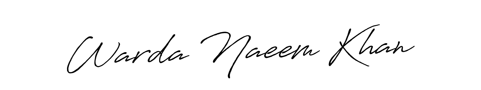 Make a beautiful signature design for name Warda Naeem Khan. With this signature (Antro_Vectra_Bolder) style, you can create a handwritten signature for free. Warda Naeem Khan signature style 7 images and pictures png