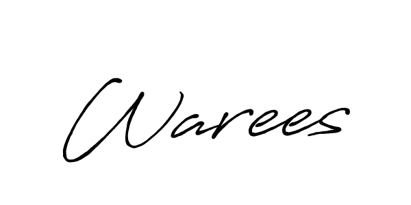 Use a signature maker to create a handwritten signature online. With this signature software, you can design (Antro_Vectra_Bolder) your own signature for name Warees. Warees signature style 7 images and pictures png