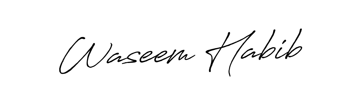 Create a beautiful signature design for name Waseem Habib. With this signature (Antro_Vectra_Bolder) fonts, you can make a handwritten signature for free. Waseem Habib signature style 7 images and pictures png