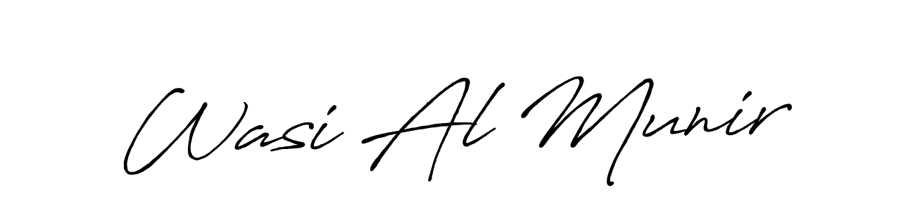 How to make Wasi Al Munir name signature. Use Antro_Vectra_Bolder style for creating short signs online. This is the latest handwritten sign. Wasi Al Munir signature style 7 images and pictures png