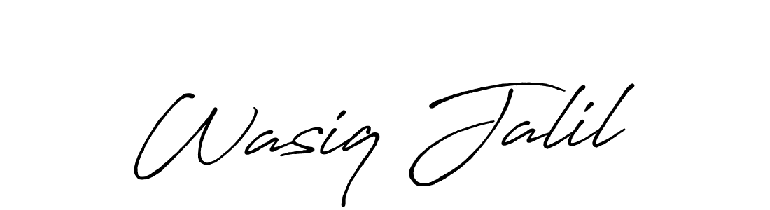 How to make Wasiq Jalil name signature. Use Antro_Vectra_Bolder style for creating short signs online. This is the latest handwritten sign. Wasiq Jalil signature style 7 images and pictures png