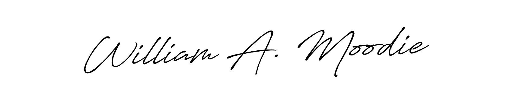 How to make William A. Moodie name signature. Use Antro_Vectra_Bolder style for creating short signs online. This is the latest handwritten sign. William A. Moodie signature style 7 images and pictures png