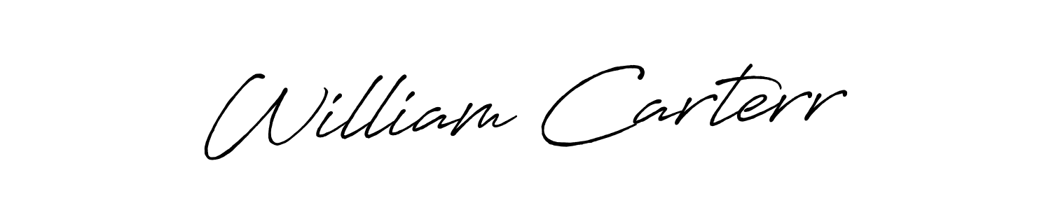 The best way (Antro_Vectra_Bolder) to make a short signature is to pick only two or three words in your name. The name William Carterr include a total of six letters. For converting this name. William Carterr signature style 7 images and pictures png