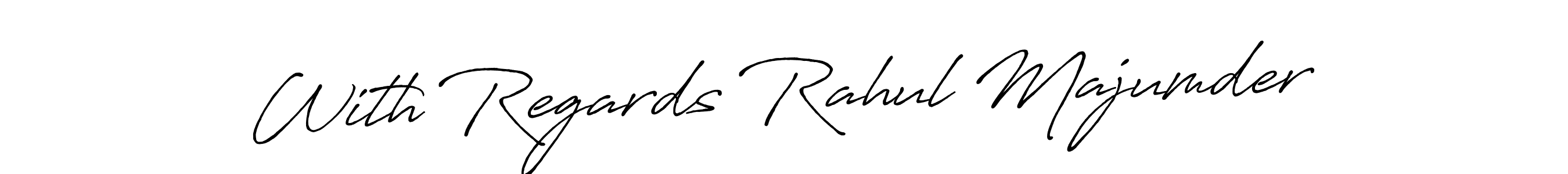 The best way (Antro_Vectra_Bolder) to make a short signature is to pick only two or three words in your name. The name With Regards Rahul Majumder include a total of six letters. For converting this name. With Regards Rahul Majumder signature style 7 images and pictures png