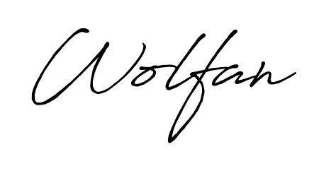 A sleek calligraphic signature for name Wolfan utilizing Antro_Vectra_Bolder styling. Great for adding personal signatures to photos and art. Wolfan signature style 7 images and pictures png