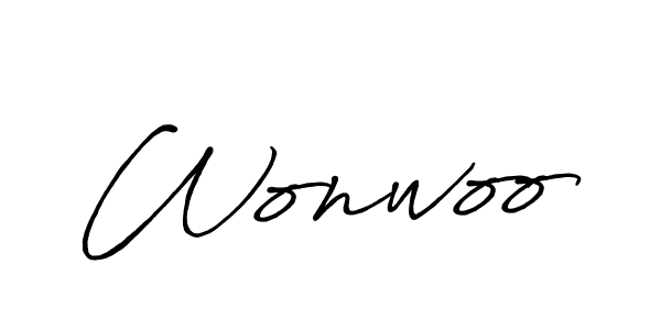Use a signature maker to create a handwritten signature online. With this signature software, you can design (Antro_Vectra_Bolder) your own signature for name Wonwoo. Wonwoo signature style 7 images and pictures png