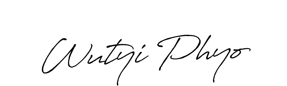Create a beautiful signature design for name Wutyi Phyo. With this signature (Antro_Vectra_Bolder) fonts, you can make a handwritten signature for free. Wutyi Phyo signature style 7 images and pictures png