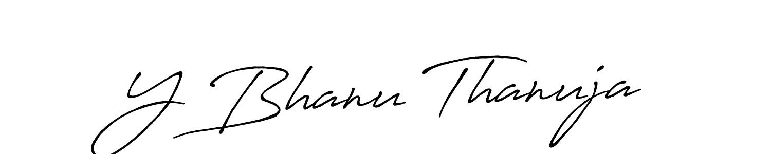 The best way (Antro_Vectra_Bolder) to make a short signature is to pick only two or three words in your name. The name Y Bhanu Thanuja include a total of six letters. For converting this name. Y Bhanu Thanuja signature style 7 images and pictures png