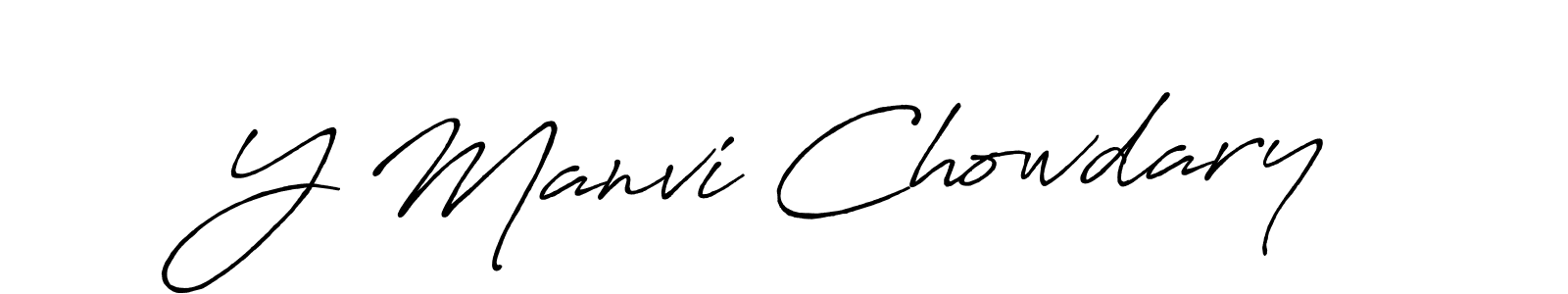 Create a beautiful signature design for name Y Manvi Chowdary. With this signature (Antro_Vectra_Bolder) fonts, you can make a handwritten signature for free. Y Manvi Chowdary signature style 7 images and pictures png