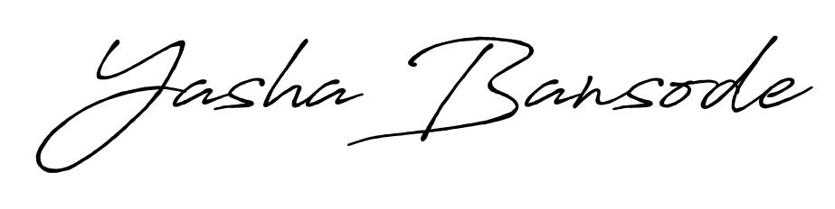Express your personality with a custom Yasha Bansode signature crafted with Antro_Vectra_Bolder typography. Free transparent PNG download available. Yasha Bansode signature style 7 images and pictures png