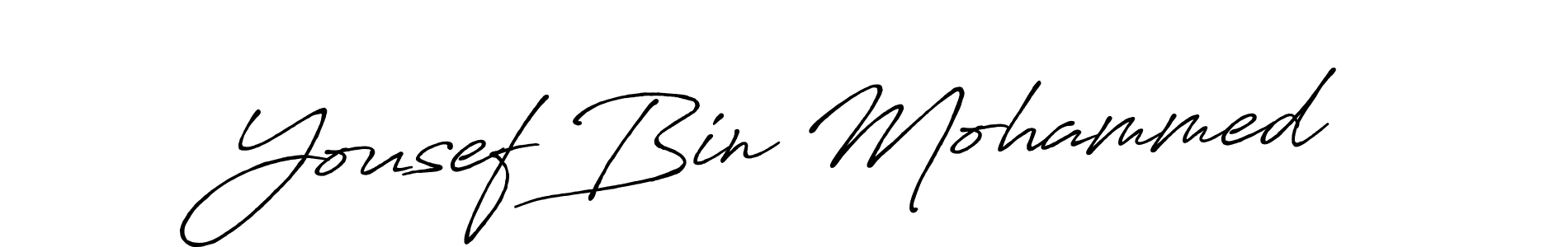 Create a beautiful signature design for name Yousef Bin Mohammed. With this signature (Antro_Vectra_Bolder) fonts, you can make a handwritten signature for free. Yousef Bin Mohammed signature style 7 images and pictures png