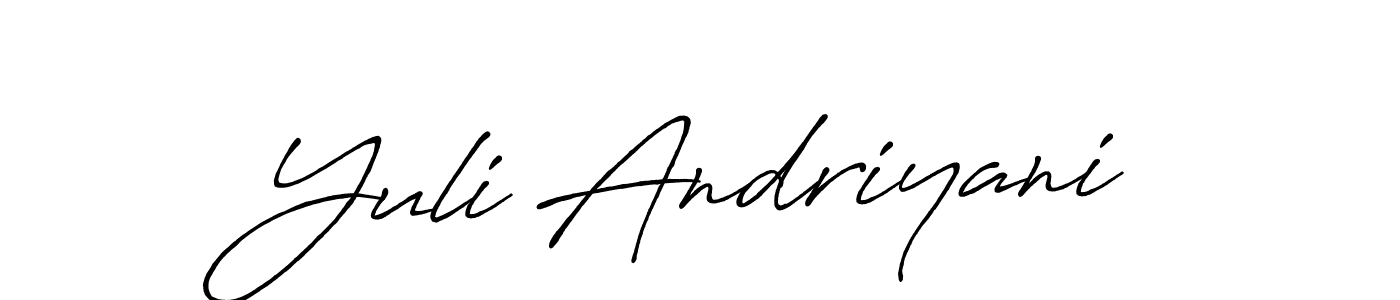 How to make Yuli Andriyani name signature. Use Antro_Vectra_Bolder style for creating short signs online. This is the latest handwritten sign. Yuli Andriyani signature style 7 images and pictures png