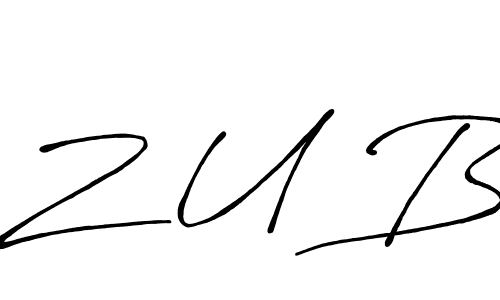 Z U B stylish signature style. Best Handwritten Sign (Antro_Vectra_Bolder) for my name. Handwritten Signature Collection Ideas for my name Z U B. Z U B signature style 7 images and pictures png